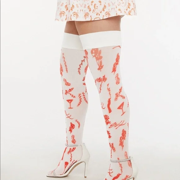 Savage X Fenty Roasted Red Fresh Ink Lined & Laced Stay-Up Stockings - Picture 4 of 13